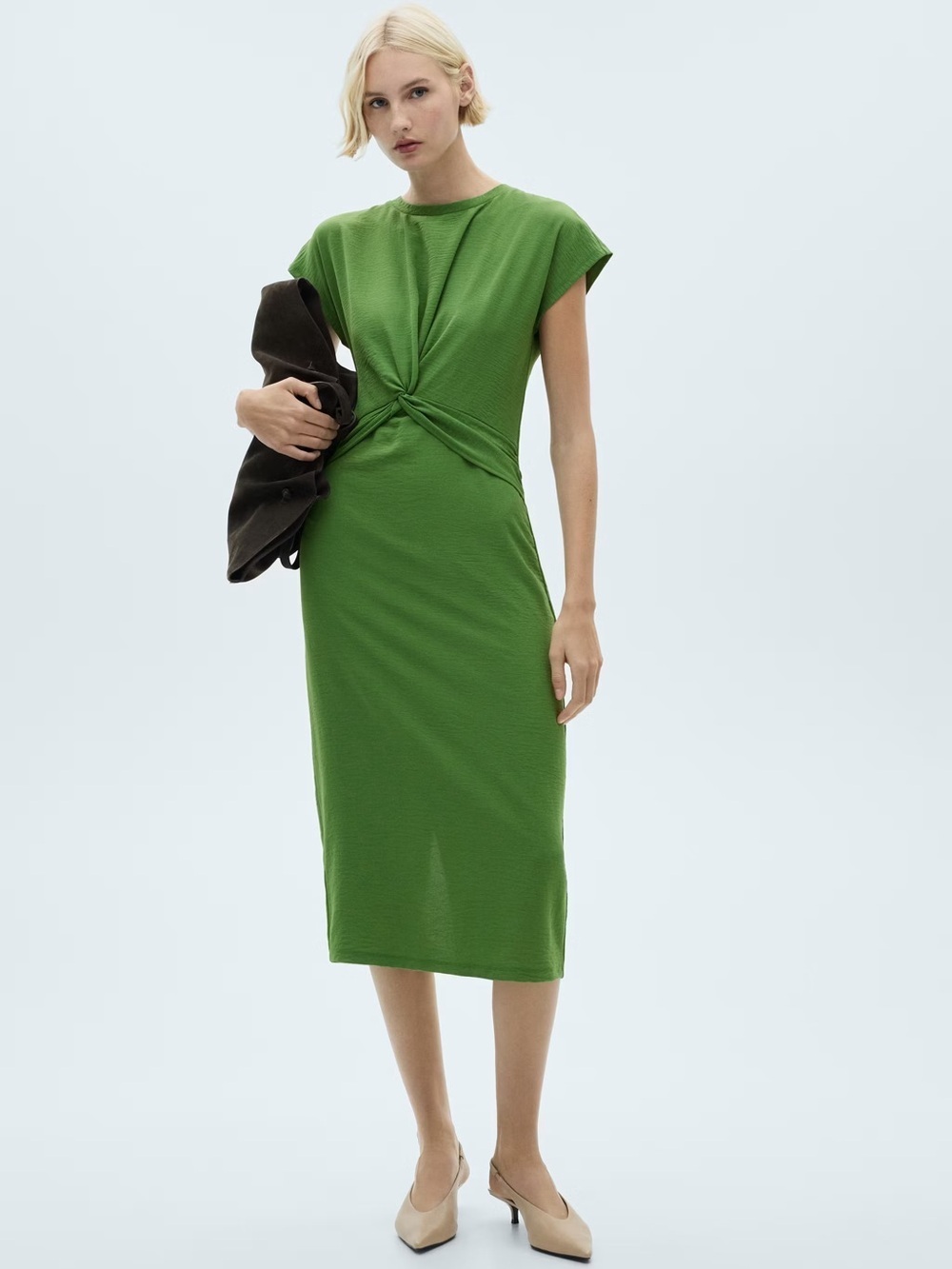 Mango Green Midi dress with knot detail NWT